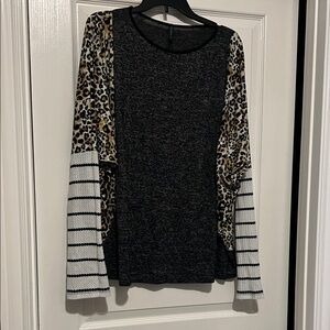 Polina Plus Leopard and Stripe Long Sleeve  Top